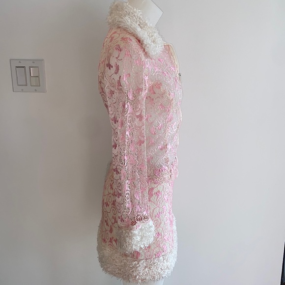 90s Vintage Pink & White Lace With Fur Set - Picture 10 of 12